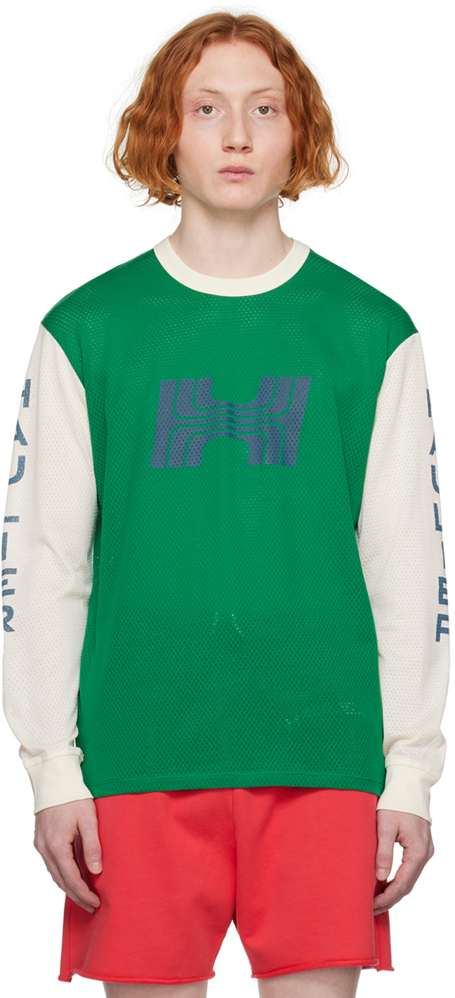 Haulier Green & Off-white Canyon Long Sleeve T-shirt In Emerald/ecru