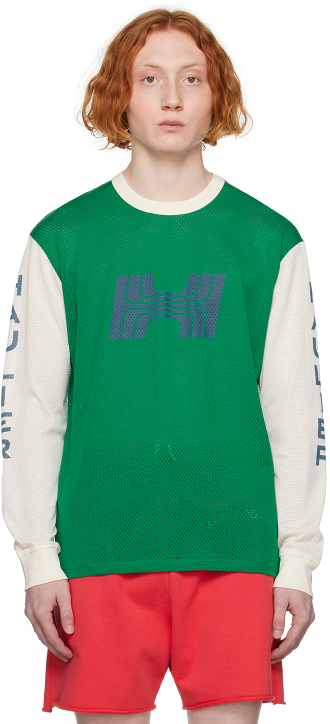 Green & OffWhite Canyon Long Sleeve TShirt by HAULIER on Sale