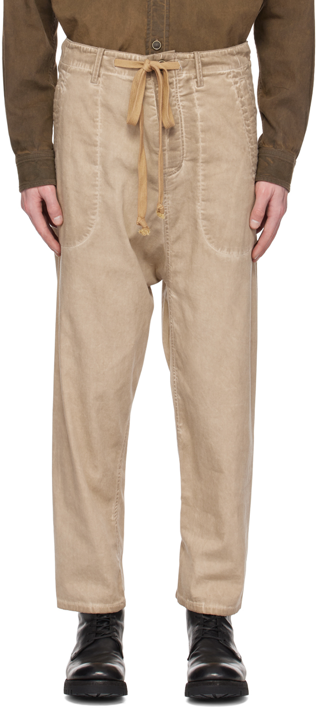 Uma Wang Distressed-effect Drop-crotch Trousers In Braun