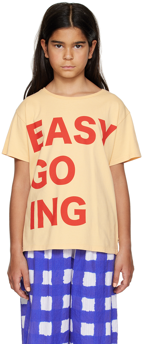 Maed For Mini Kids Yellow 'easy Going' T-shirt In Beige
