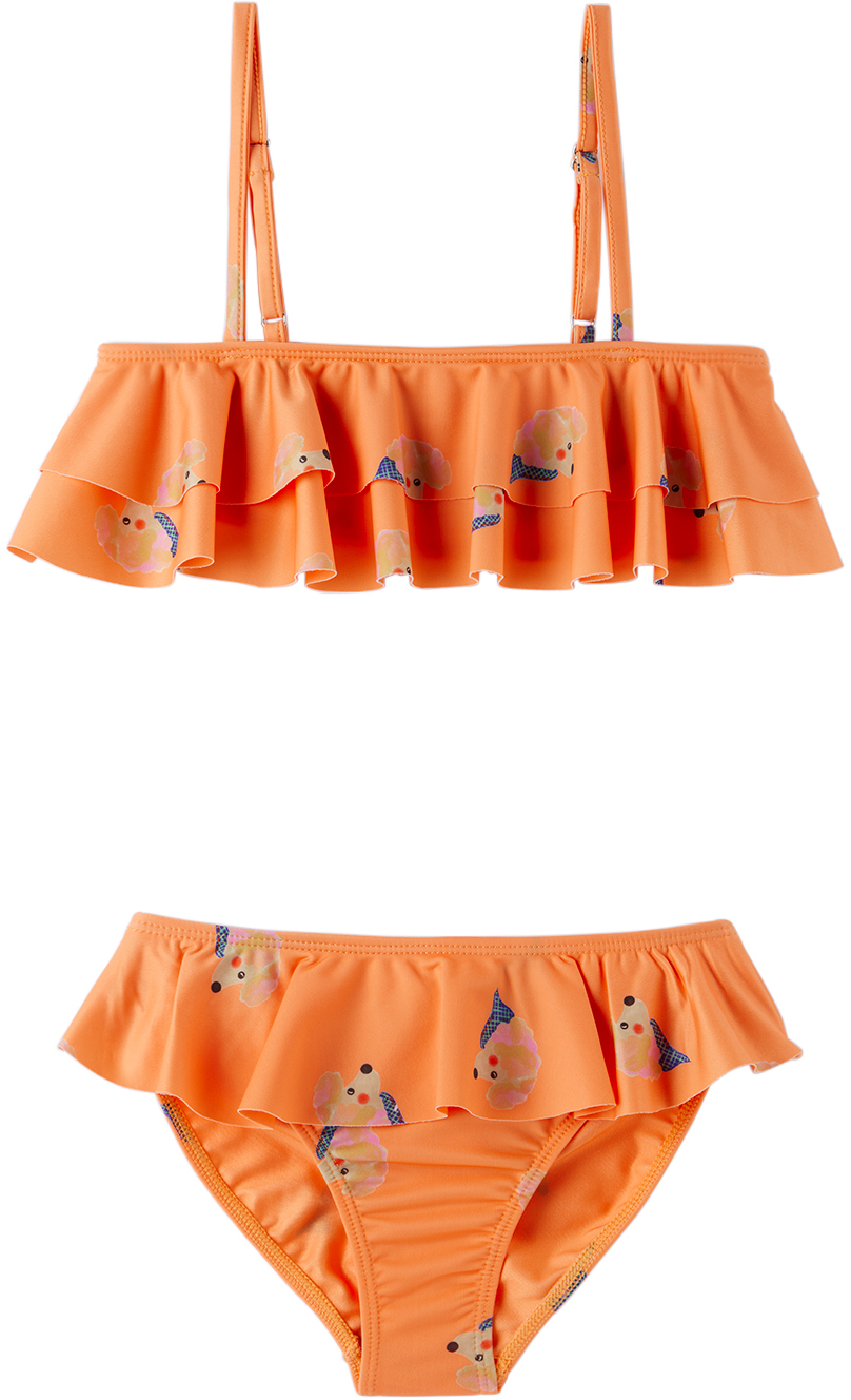 Maed For Mini Kids Orange Preppy Poodle Bikini