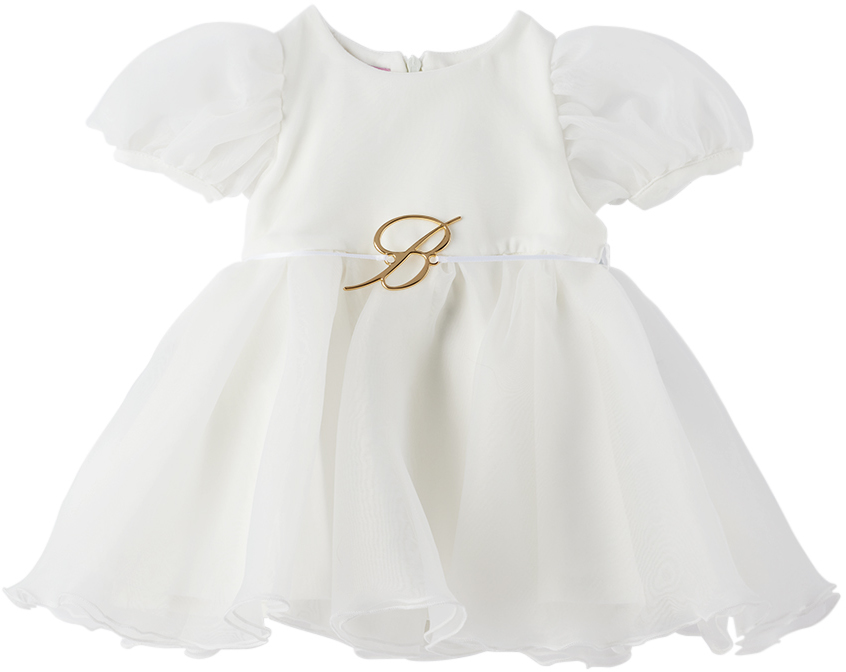 Shop Miss Blumarine Baby White Hardware Dress In 10602 Snow White