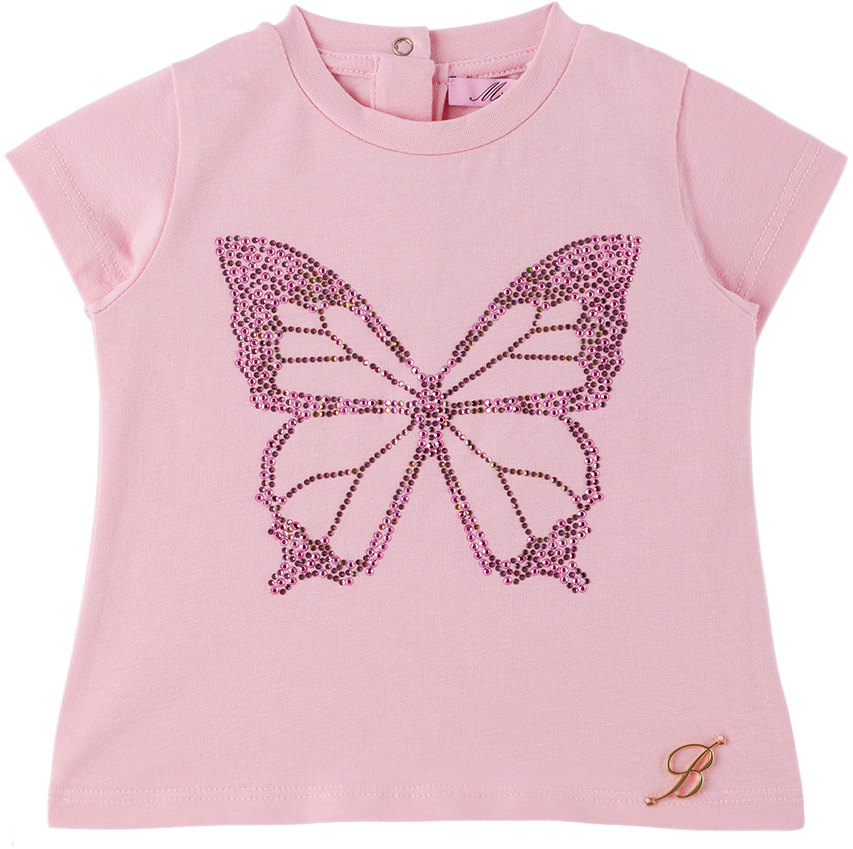 Miss Blumarine Babies' Butterfly Print T-shirt In Rosa