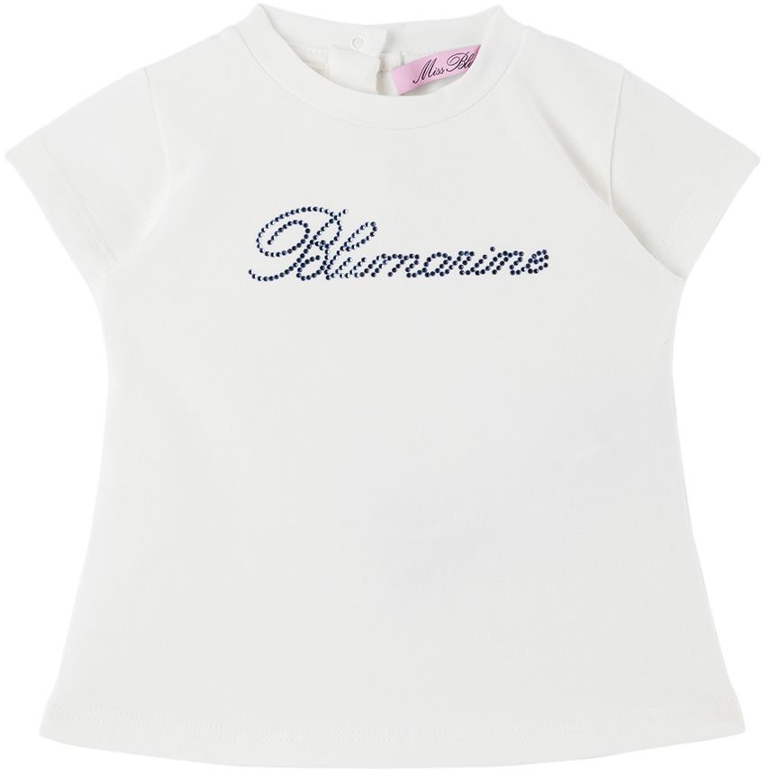 Miss Blumarine Baby White Crystal-cut T-shirt In C3266 Sn.white/dream