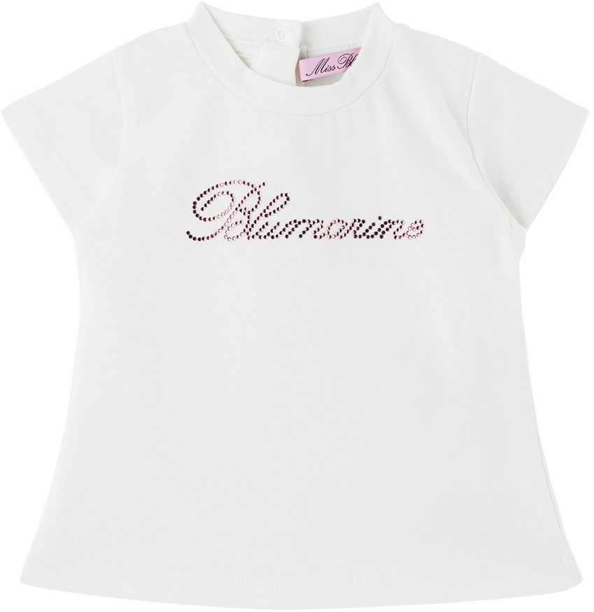 Miss Blumarine Babies' Logo-embellished Stretch-cotton T-shirt In Q9307 Sn.white/pink