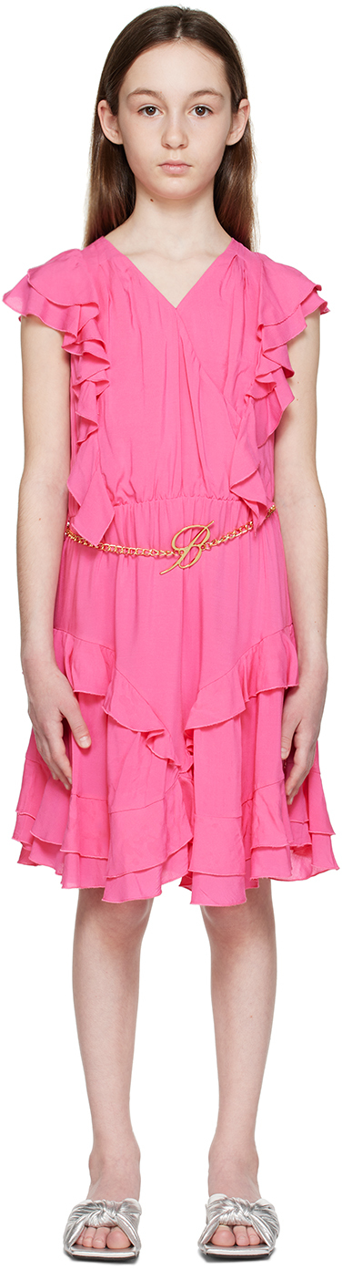 Miss Blumarine Kids Pink Tiered Dress In X0482 Light Peonia