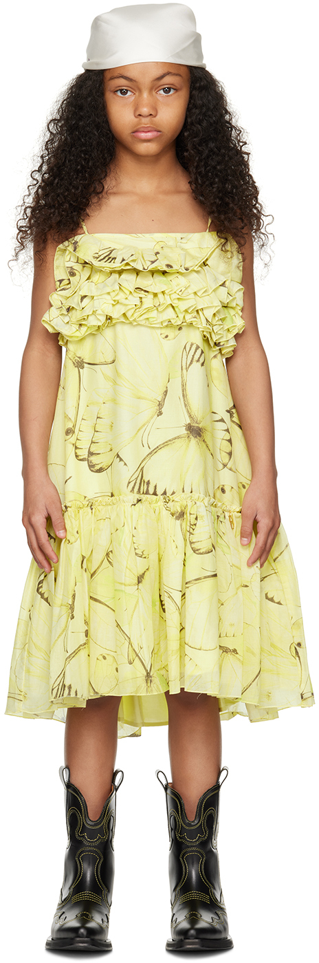 Miss Blumarine Kids Yellow Printed Dress In Q9215 St.farfalle/lu