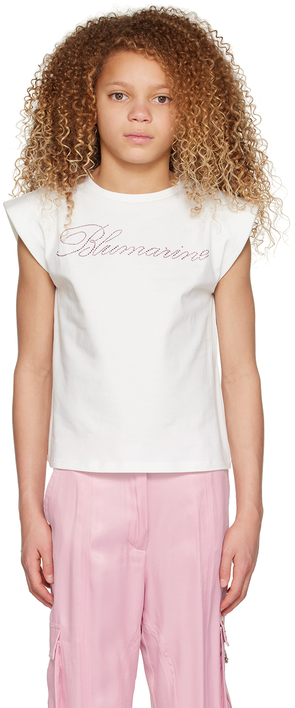 Shop Miss Blumarine Kids White Padded Shoulders Top In Q9306 Sn.white/sweet