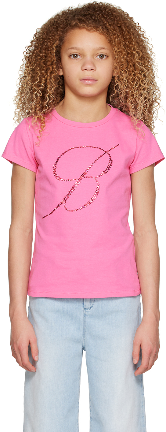 Miss Blumarine Kids Pink Crystal-cut T-shirt In X0482 Light Peonia