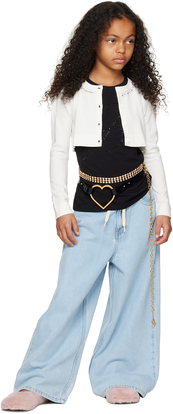 Miss Blumarine Kids White Maglia Aperta Cardigan In 10602 Snow White