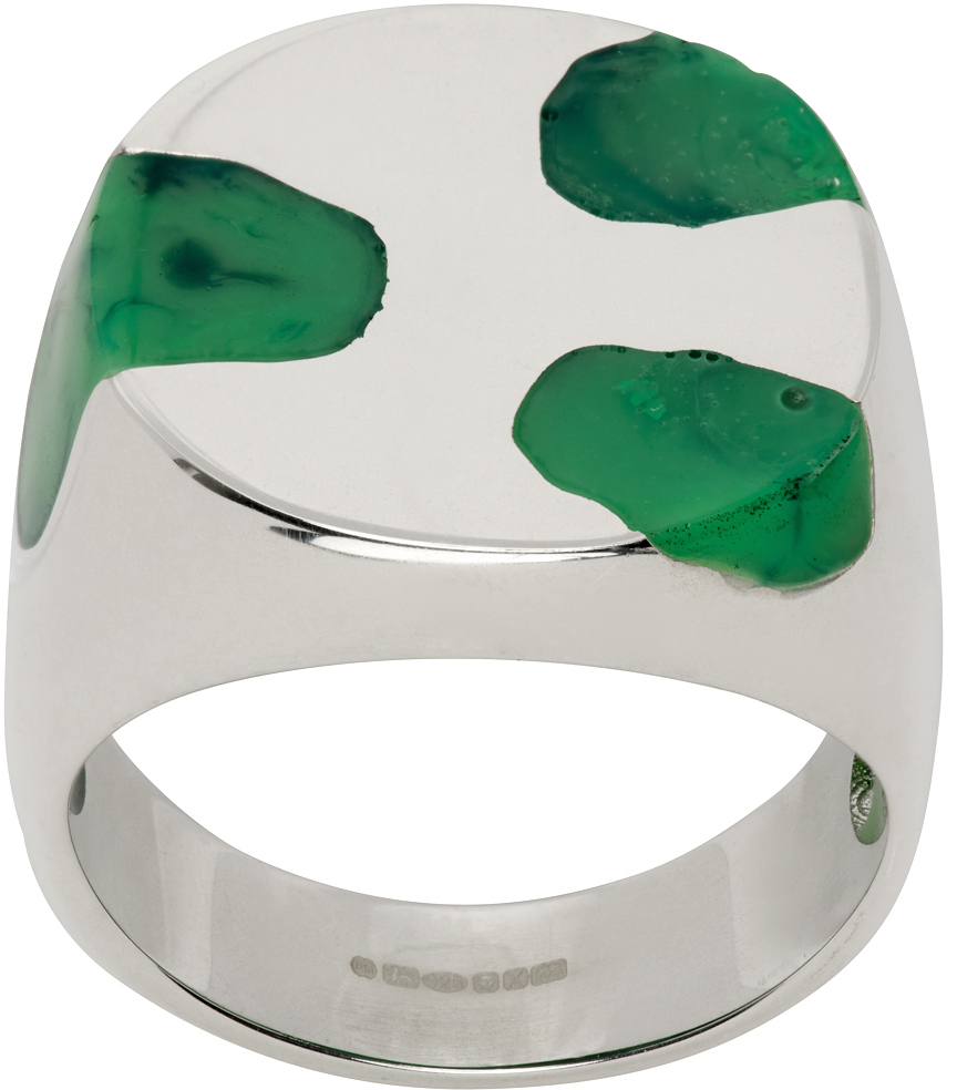 Silver & Green Big Round Ring