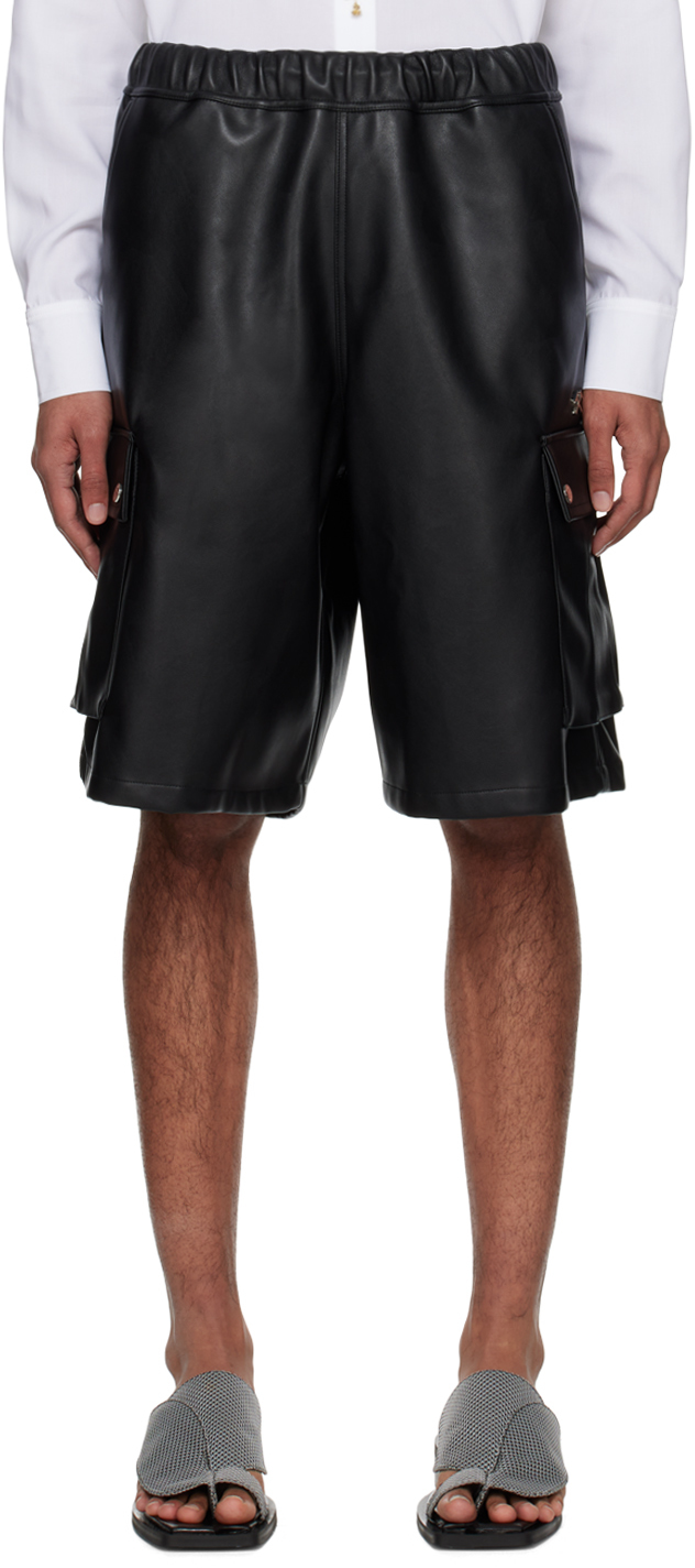 GmbH Black Bermuda Faux-Leather Shorts