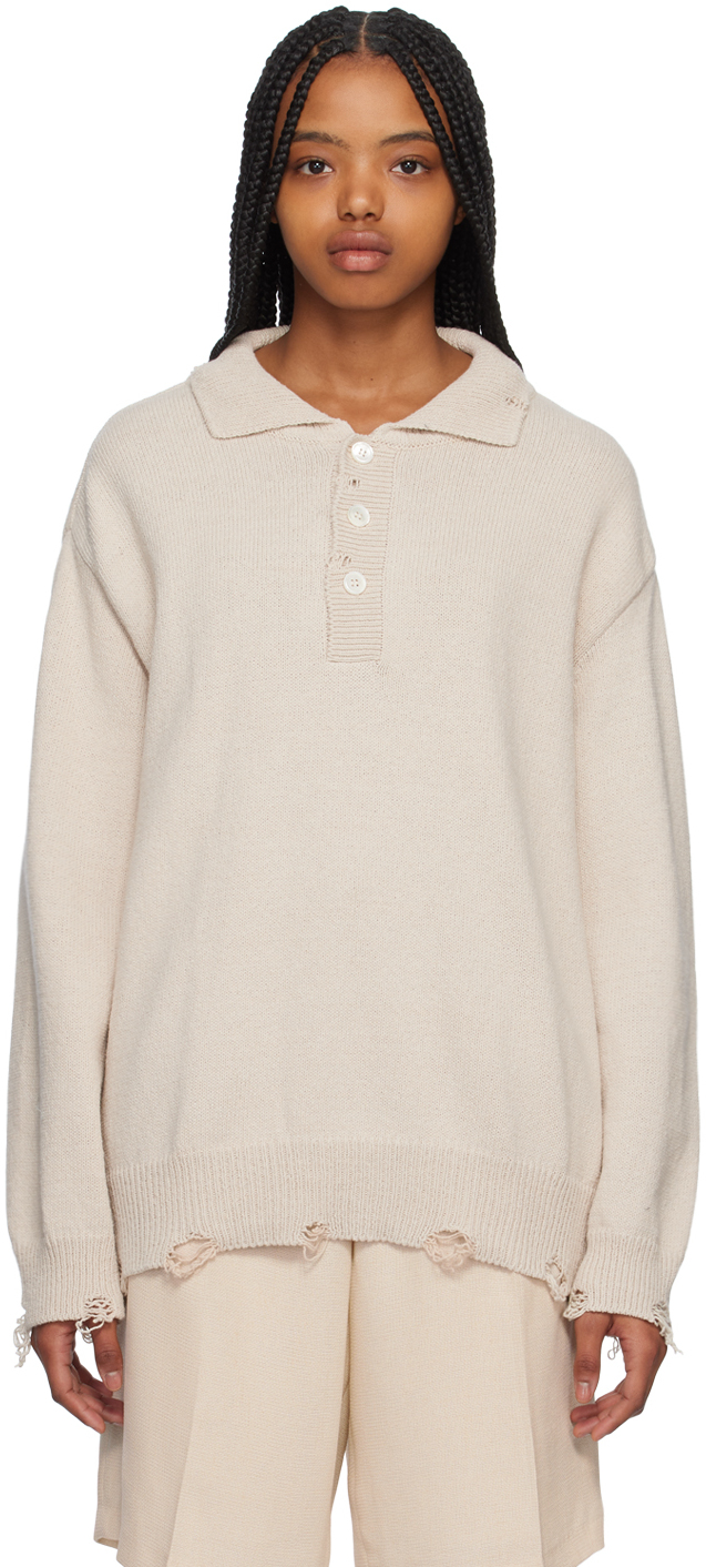 Youth Beige Damaged Polo In Ivory