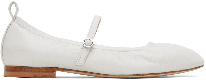 Youth Off-white Leather Ballerina Flats In Ivory