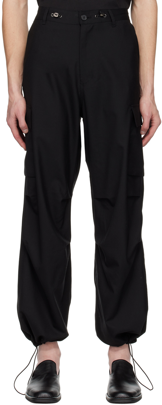 Youth Black String Cargo Trousers