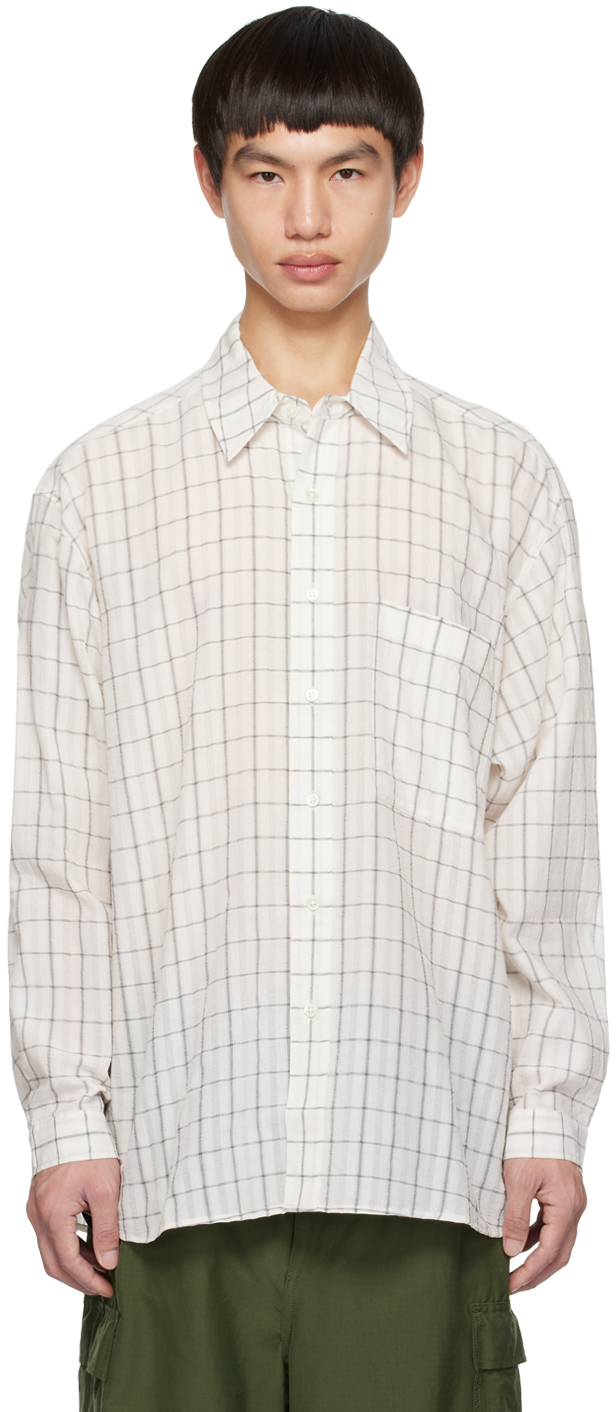 Youth White Loosed Shirt In Ivory Check