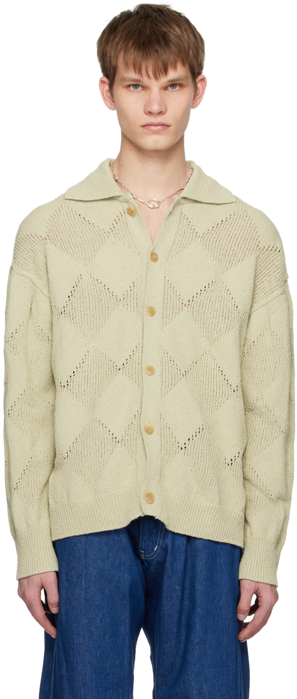 Green Argyle Cardigan by Youth on Sale