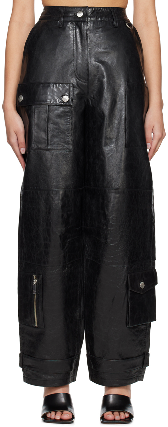Remain Birger Christensen Black Crinkled Leather Trousers In 1000 Black