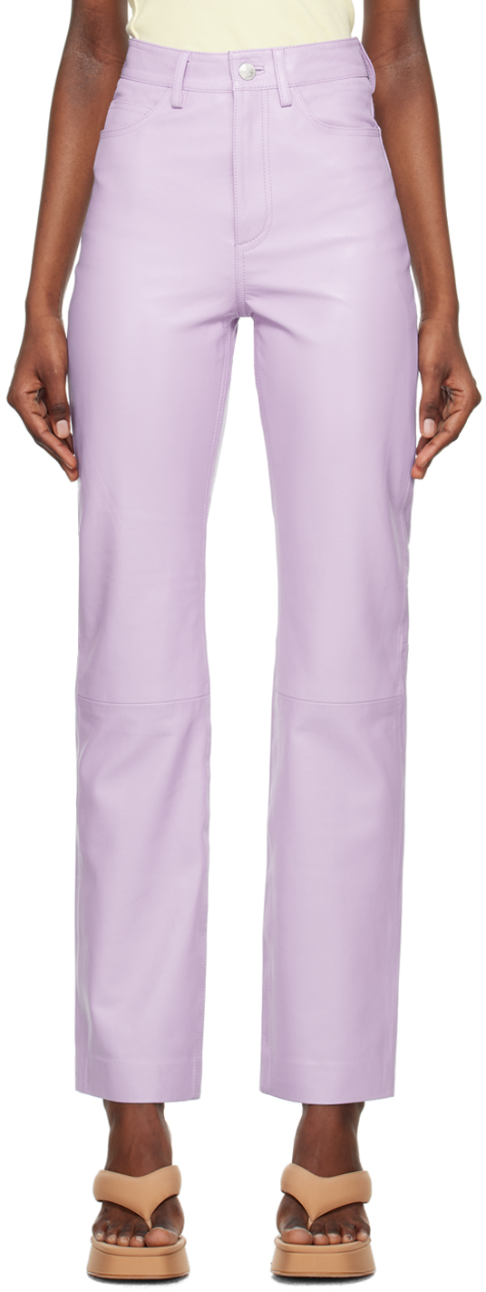 Remain Birger Christensen Purple Straight-leg Leather Trousers In 14-3812 Pastel Lilac