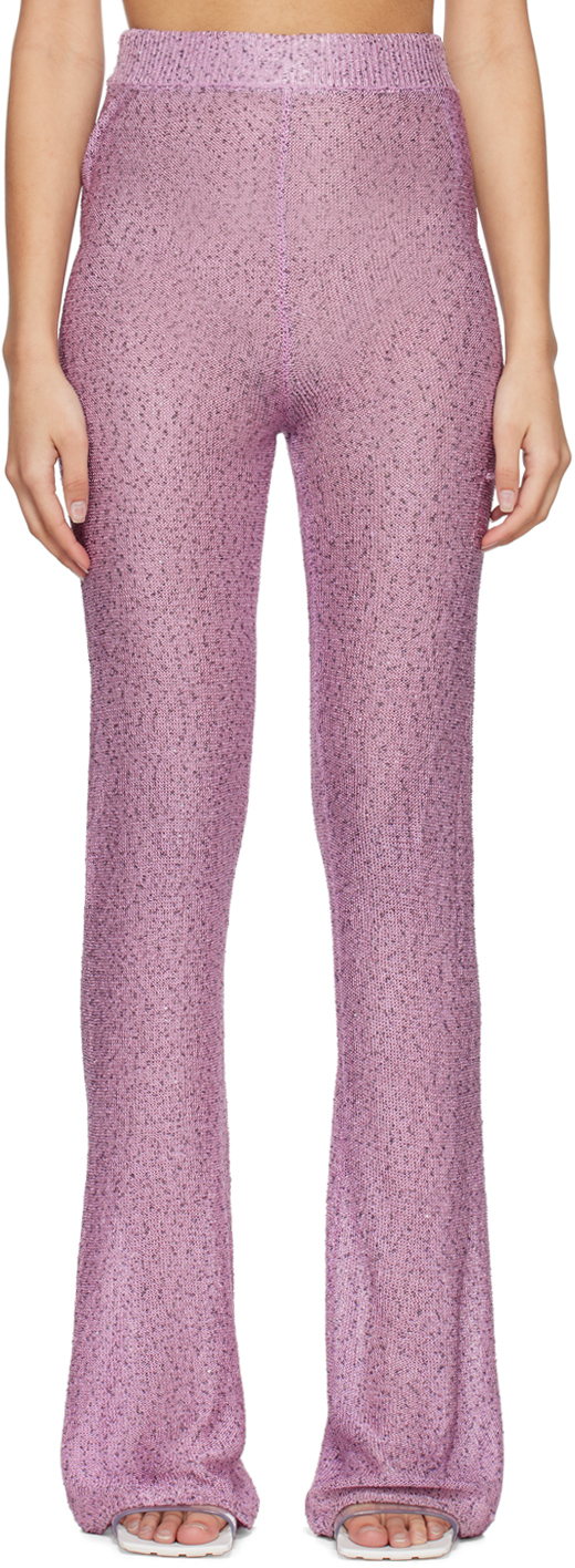 Remain Birger Christensen Jana Sequined Open-knit Flared Pants In Purple Rose