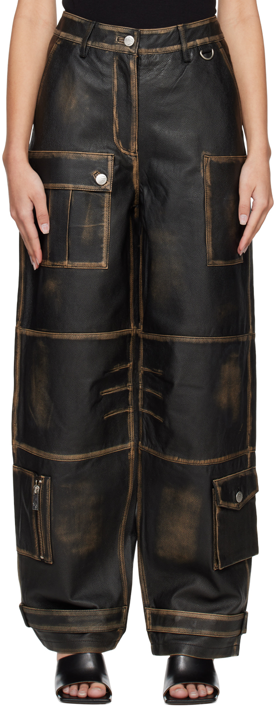 REMAIN Birger Christensen: Black Washed Leather Pants | SSENSE