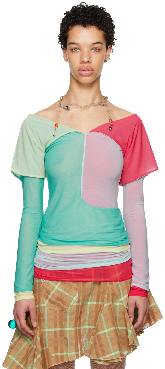 Shop Kiko Kostadinov Multicolor Mora Long Sleeve T-shirt In Ice/hibiscus Turquoi