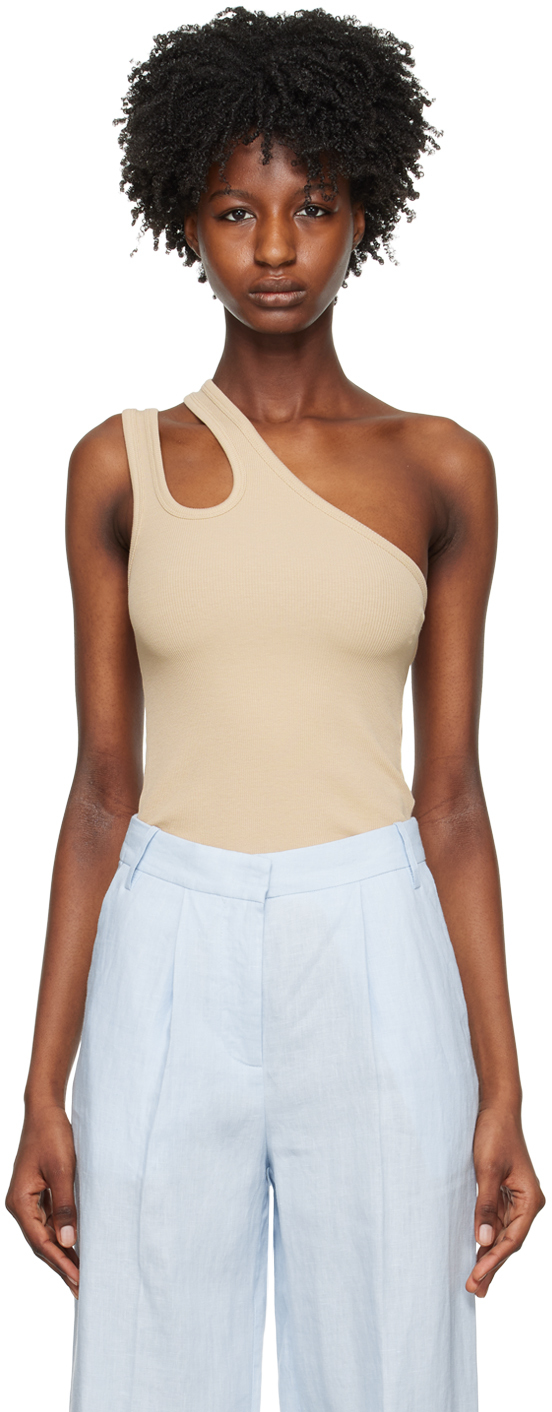 Shop Remain Birger Christensen Khaki Cutout Tank Top In 15-1116 Safari