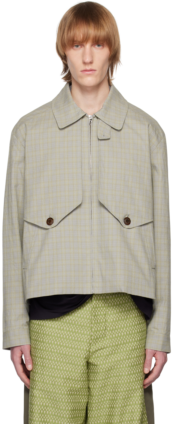 Kiko Kostadinov Grey Murad Checked Zip-up Blouson Jacket