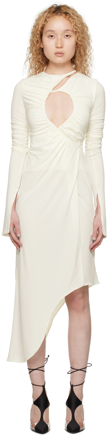 Srvc Off-white Ruched Midi Dress In Cream