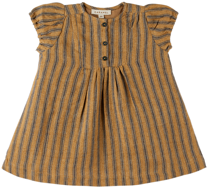 Caramel Baby Brown Yarrow Dress In S23ms Mustard Stripe