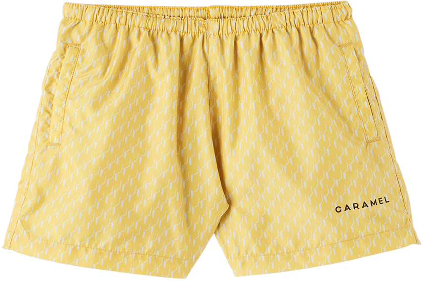 Caramel Kids Yellow Kohlrabi Swim Shorts In S23rs Buttercup Geo