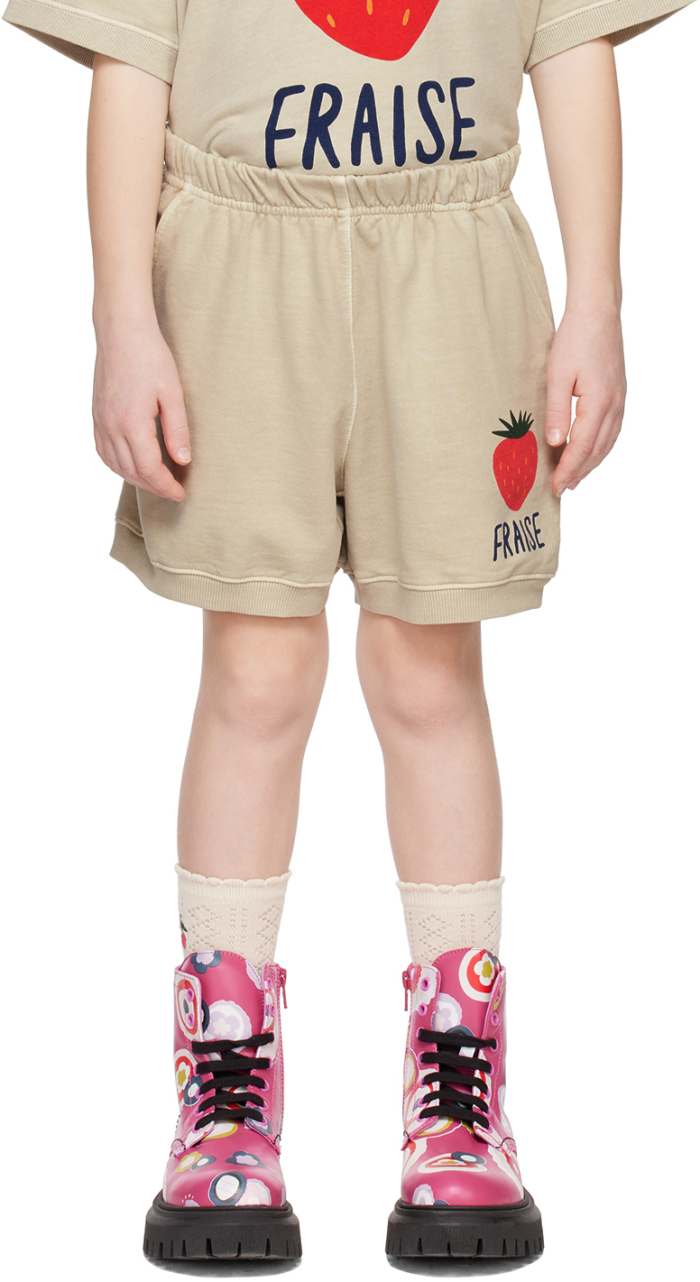 Jellymallow Kids Gray 'fraise' Shorts In Oatmeal