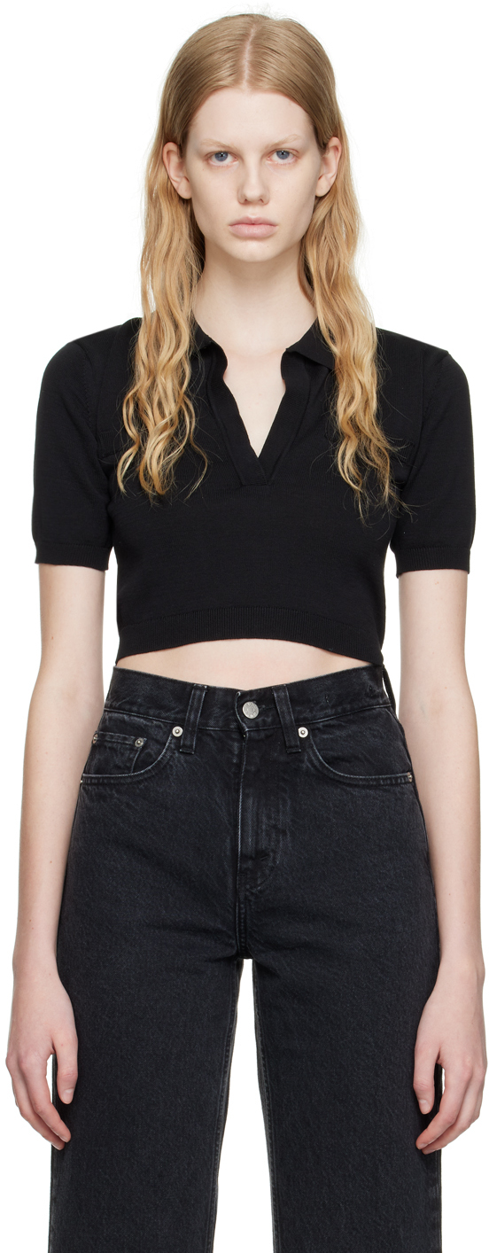 Hope Black Cropped Polo In Black Pique