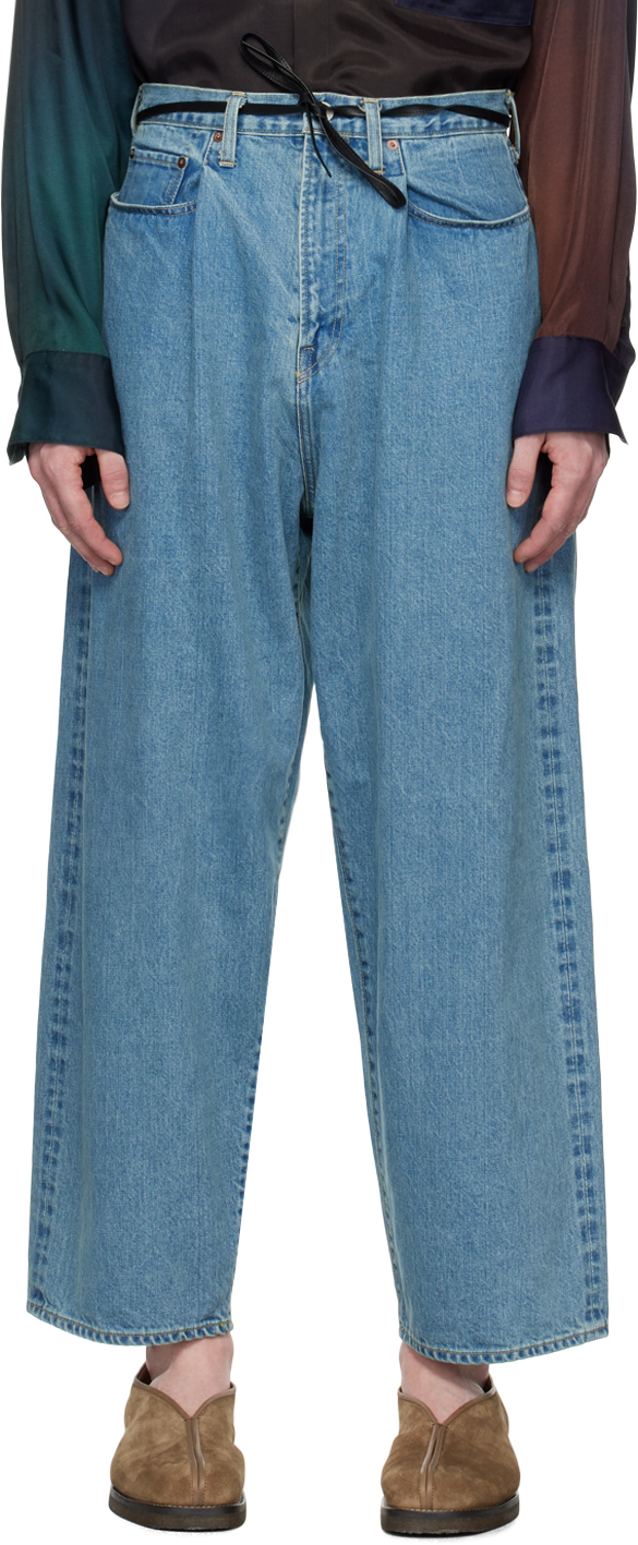 Stein Blue Vintage Reproduction Wide Tuck Jeans In Indigo