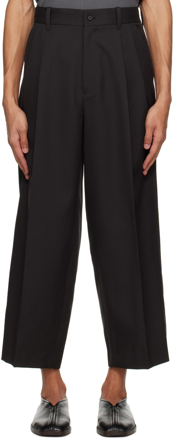 Brown Wide Straight Trousers In Dark Charcoal