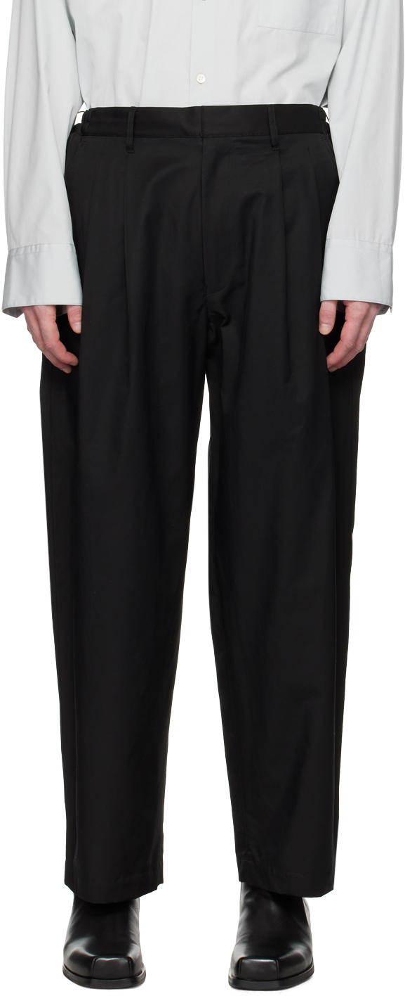 Black Wide Easy Two Tuck Trousers by stein on Sale