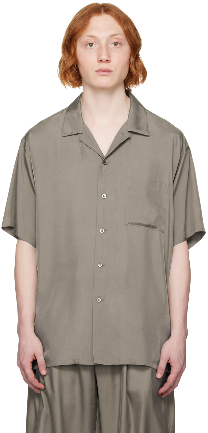 stein: Khaki Oversized Open Collar Shirt | SSENSE Canada