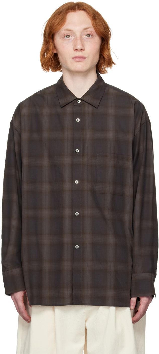 Stein Brown Oversized Down Pat Shirt In Ombre Check（khaki
