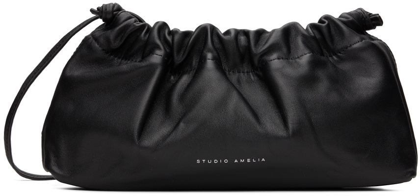 Studio Amelia Drawstring Mini Leather Bag In Black
