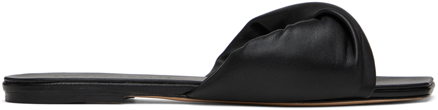 Studio Amelia Ladies Black Twist Front 10 Flat Leather Sandals, Brand Size 38 ( Us Size 8 )