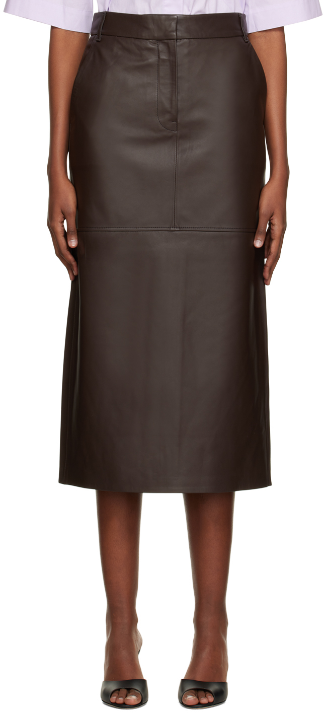 Brown Ramone Leather Midi Skirt
