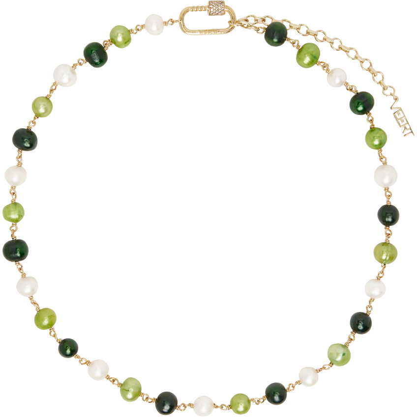 Veert Gold 'the Single Multi Green' Pearl Necklace In Yellow Gold