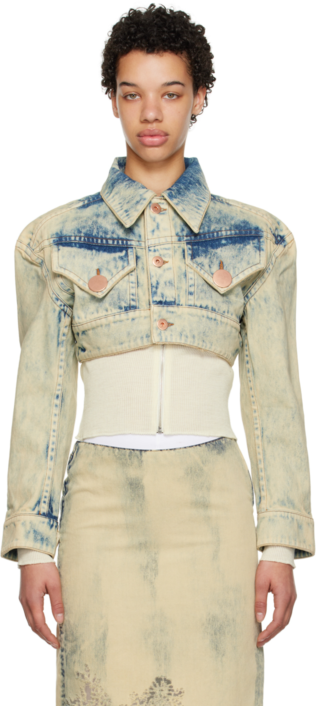 Shop Vaquera Blue Cropped Denim Jacket In Acid Soy