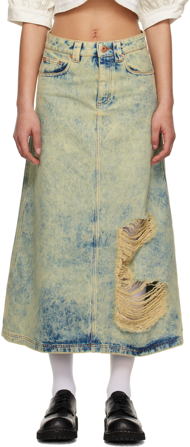 Blue Distressed Maxi Skirt