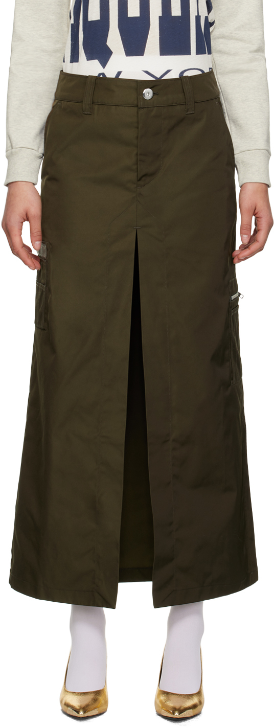 Vaquera Khaki Split Maxi Skirt In Olive