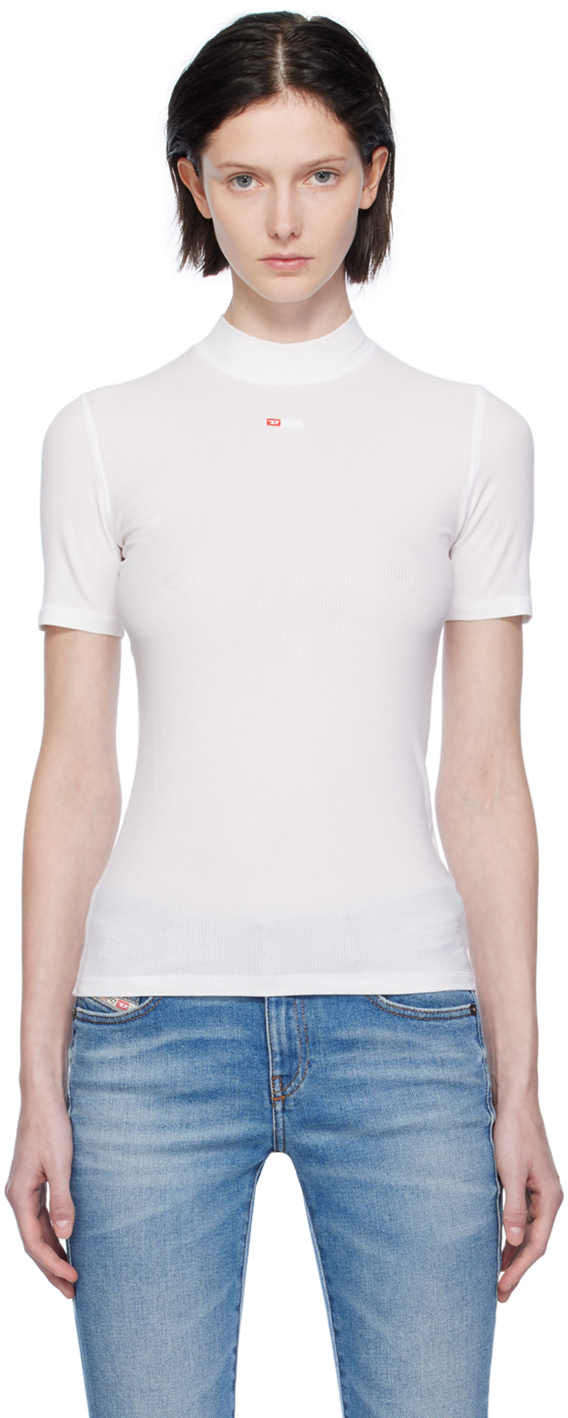 Shop Diesel White T-mokky-microdiv T-shirt In 100