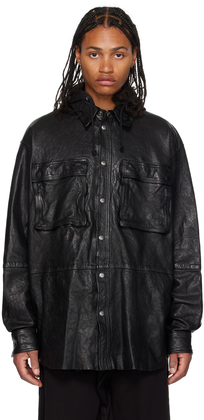 Diesel Black L-sphinx Leather Jacket In 9xx