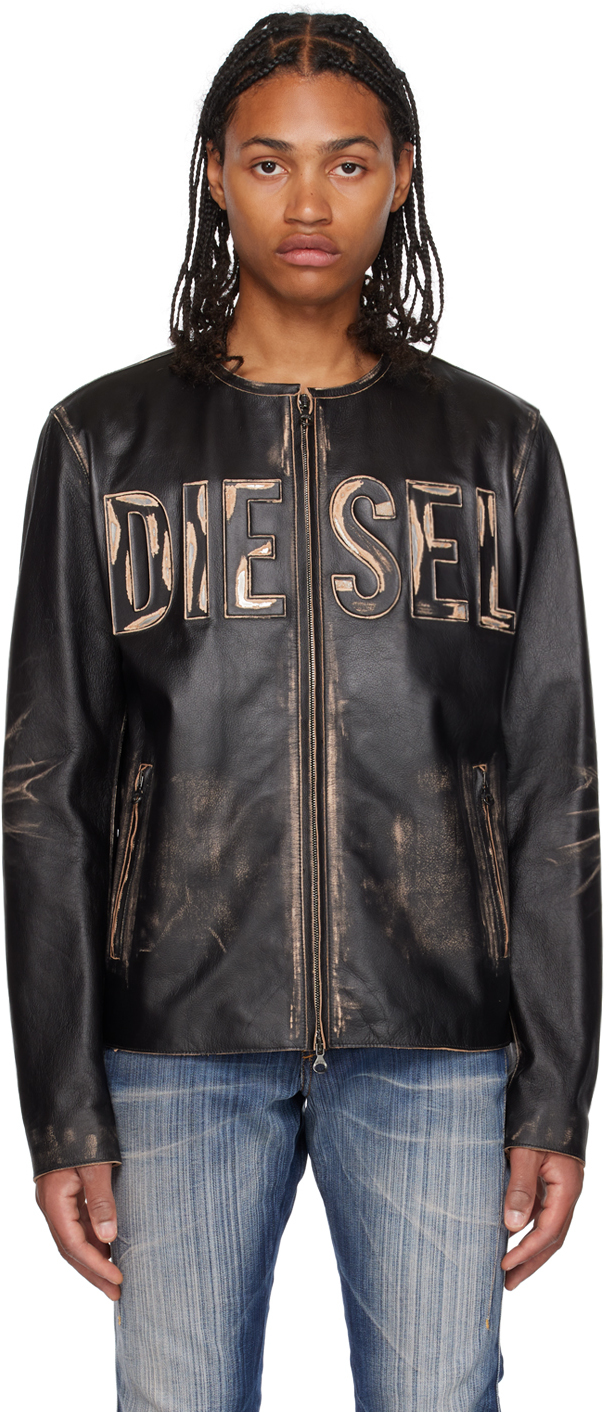 Diesel Logo Leather Jacket In Black | ModeSens