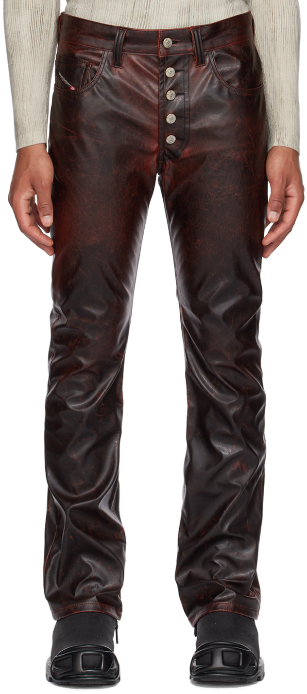 Burgundy P-Revol Faux-Leather Trousers