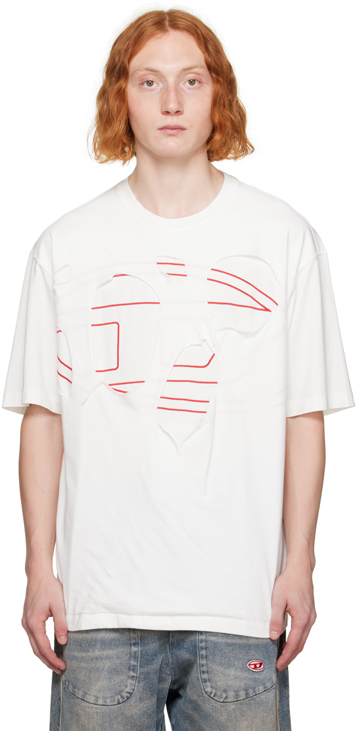 Shop Diesel White T-strapoval T-shirt In 141